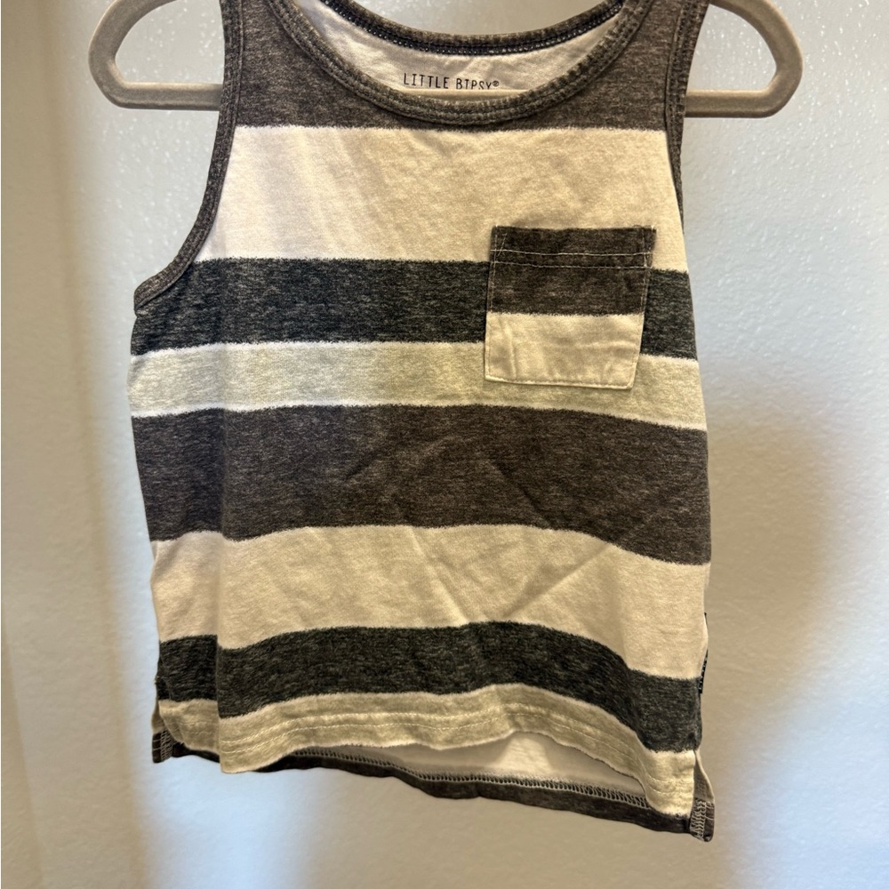 Little Bipsy Kids Pocket Tank Top with Brown and Cream Stripes